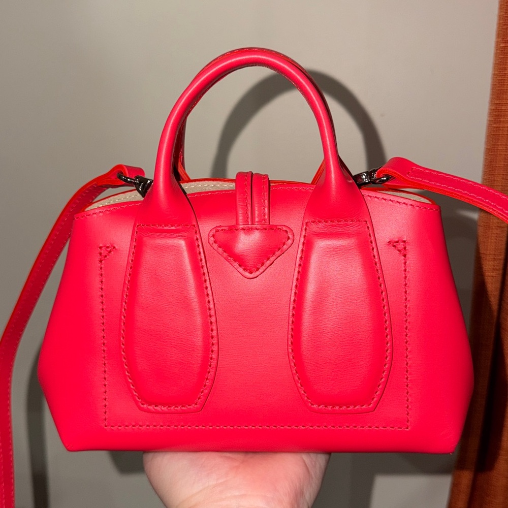 ‼️Authentic NEW Longchamp Le Roseau XS Red Leather Satchel Crossbody Bag - Picture 8 of 15